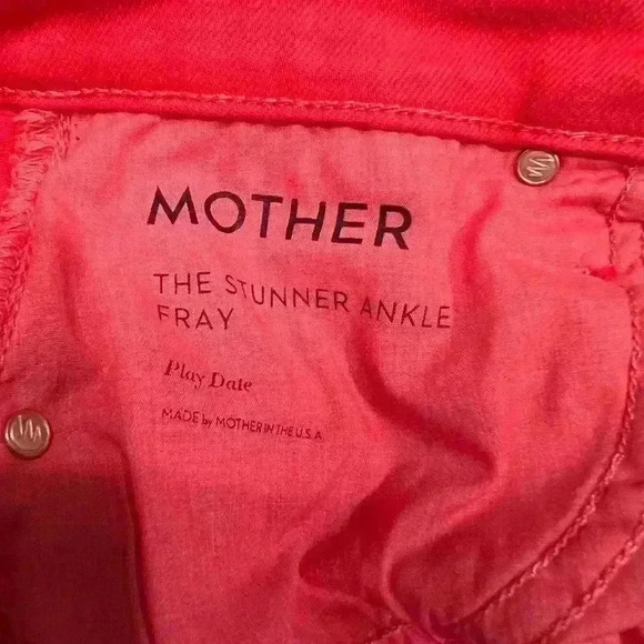 Mother the stunner ankle fray play date denim jeans in tomato red size 28 - Picture 12 of 15